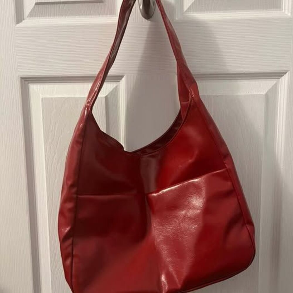 Red Faux Leather Shoulder Bag